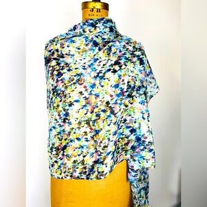 Multicolor Abstract Watercolor Print Oversized Scarf, Lightweight Wrap